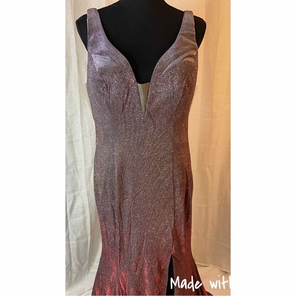 Foxy Burgundy Front Slit Metallic Long Formal Prom Gown Dress Size L - Picture 5 of 8